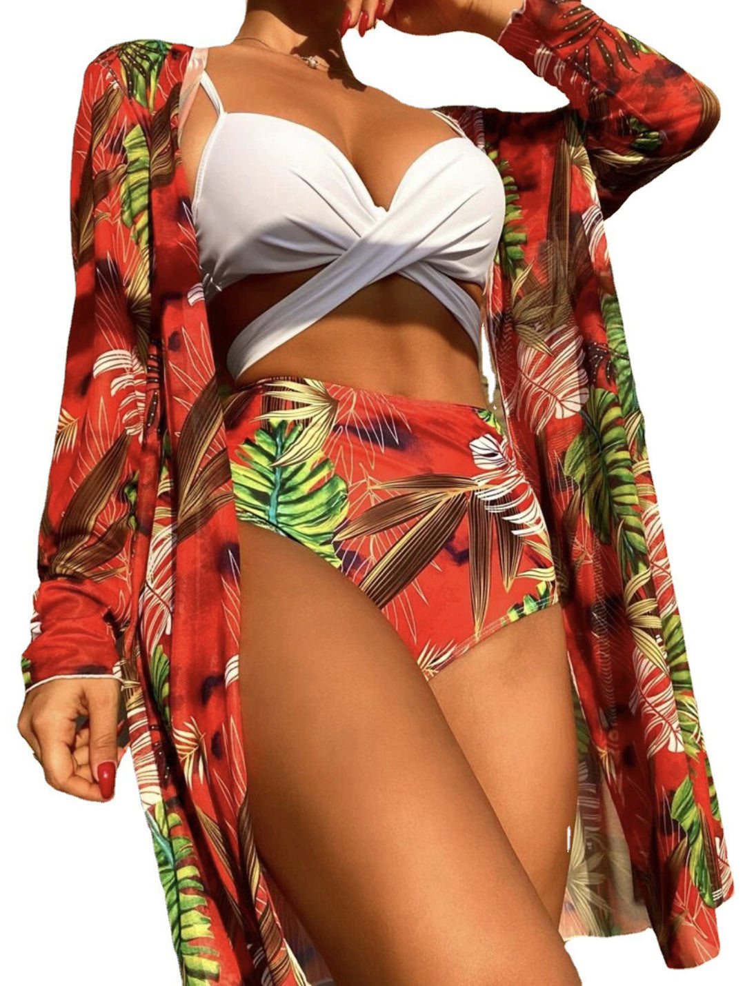 Women's bikini set with floral design and casual over jacket Mune Fashion