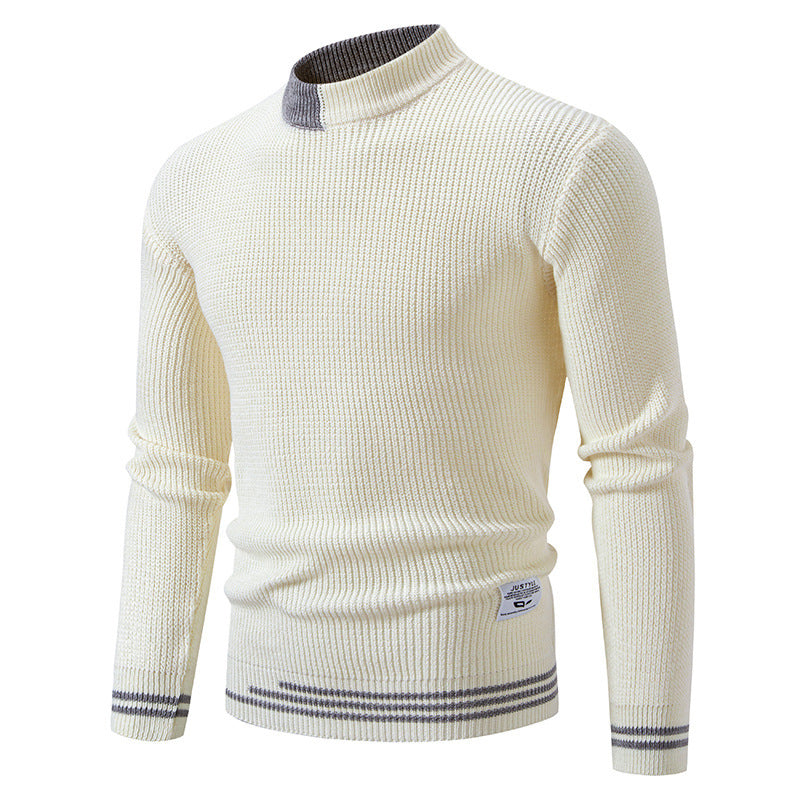 Men's fine ribbed knitted pullover with stand-up collar and contrast block design Mune Fashion