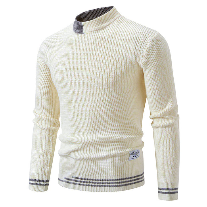 Men's fine ribbed knitted pullover with stand-up collar and contrast block design Mune Fashion