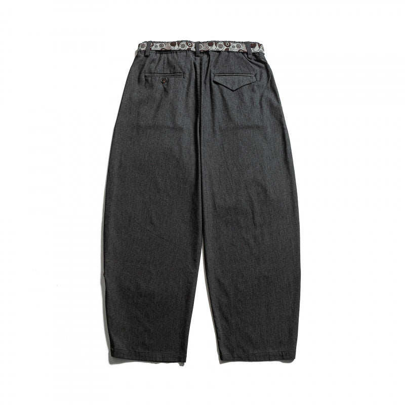 Men's Loose Highwaist Pleated Pants with Elastic Waistband and Printed Drawstring Mune Fashion