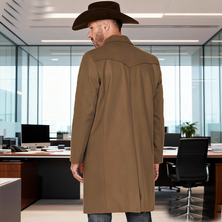 Men's coat made of wool blend in Western style with stand-up collar and flap pockets Mune Fashion