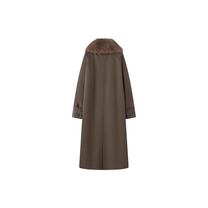 Women's longer Oversize wool coat with removable faux fur collar and side inset pockets Mune Fashion