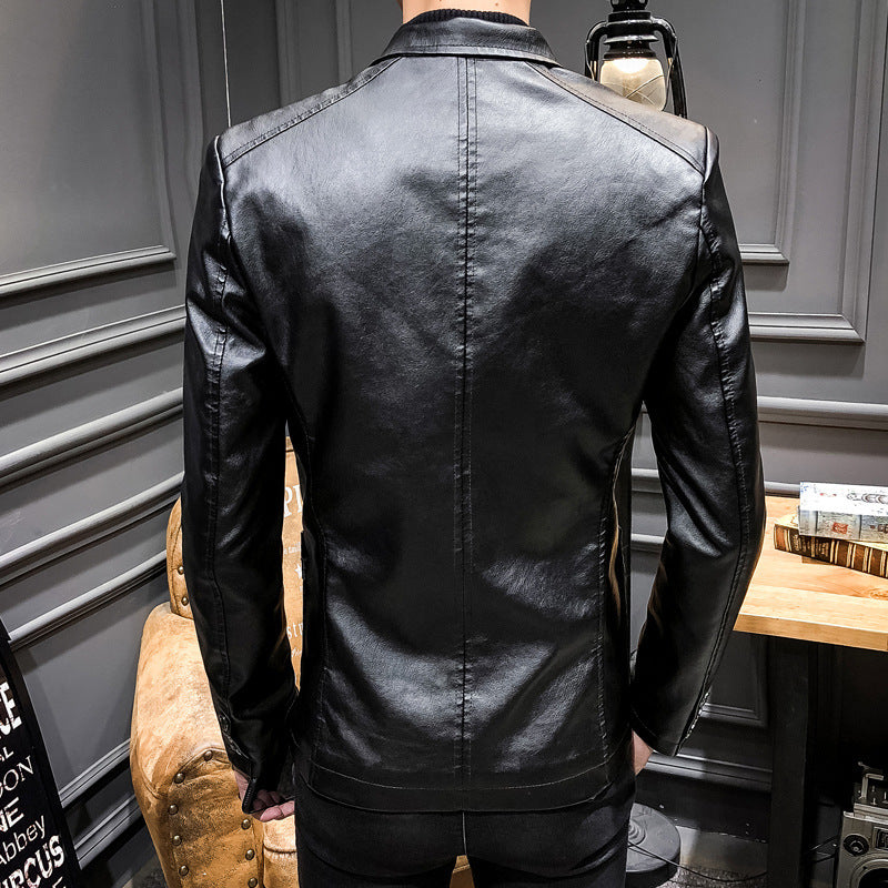 Men's Faux Leather Blazer in Slim Fit with Chest Pocket and Patch Pockets Mune Fashion