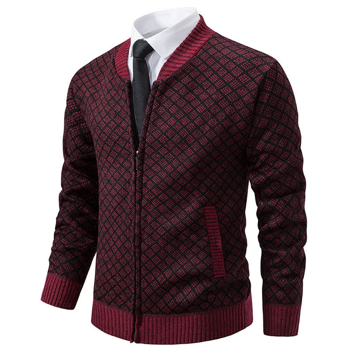 Men's knitted zip jacket with fine jacquard pattern, full zip and ribbed hem Mune Fashion
