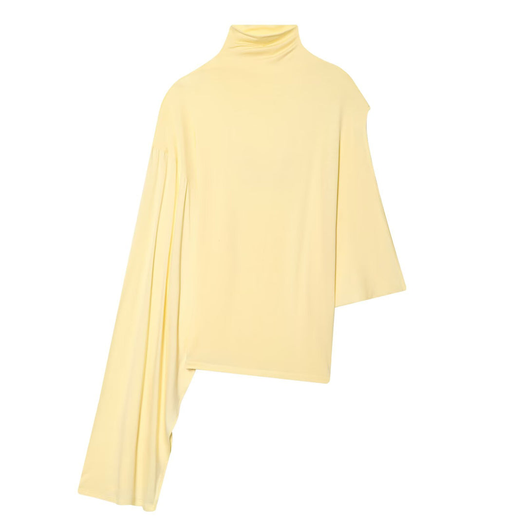 Women Asymmetrical Draped Cape Top with Roll Neck and One-Shoulder Sleeve Mune Fashion
