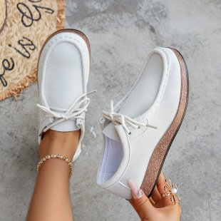 Ladies Suede Moccasin with Padded Platform Footbed and Decorative Lacing Mune Fashion
