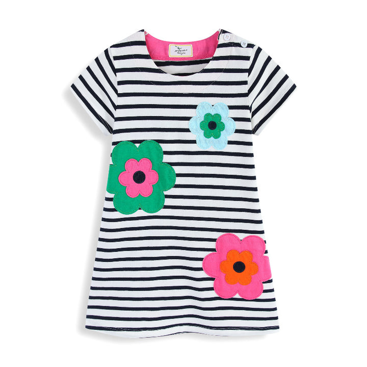 Girl T-Shirt dress with colorful flower appliqués Mune Fashion