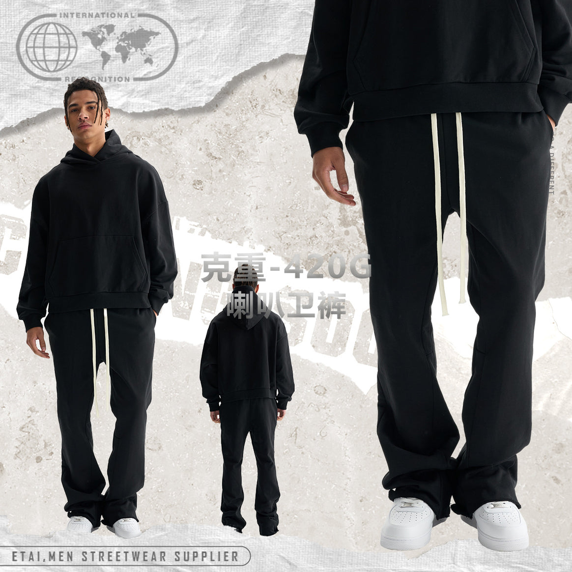 Women's flared pants made of French terry with wide leg and drawstring Mune Fashion