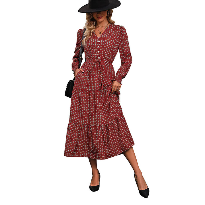 Women's Elegant Midi Dress with Ruffles and Tie Mune Fashion
