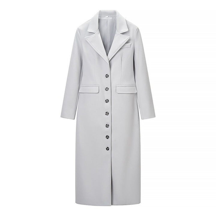 Women Longline Coat with tailored silhouette, structured lapel, and vent Mune Fashion