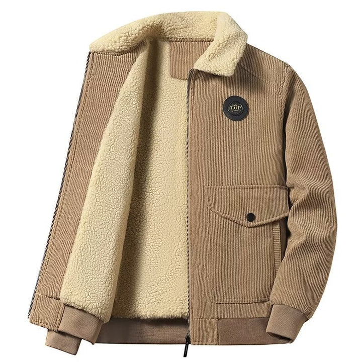 Men's cord worker jacket with teddy lining, zipper and patch pocket Mune Fashion