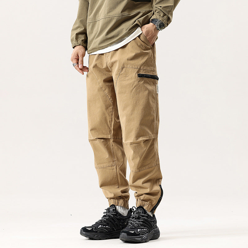 Men's Relaxed Cargo Jogging Pants with Elastic Waistband, Zipper Leg Pocket and Reinforced Knees Mune Fashion