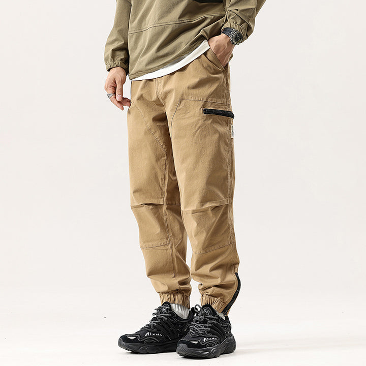 Men's Relaxed Cargo Jogging Pants with Elastic Waistband, Zipper Leg Pocket and Reinforced Knees Mune Fashion