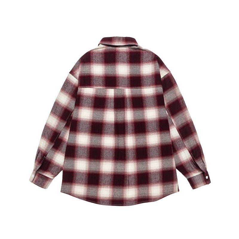 Unisex Check Flannel Shirt Jacket in Oversized Box Cut with Rounded Hem