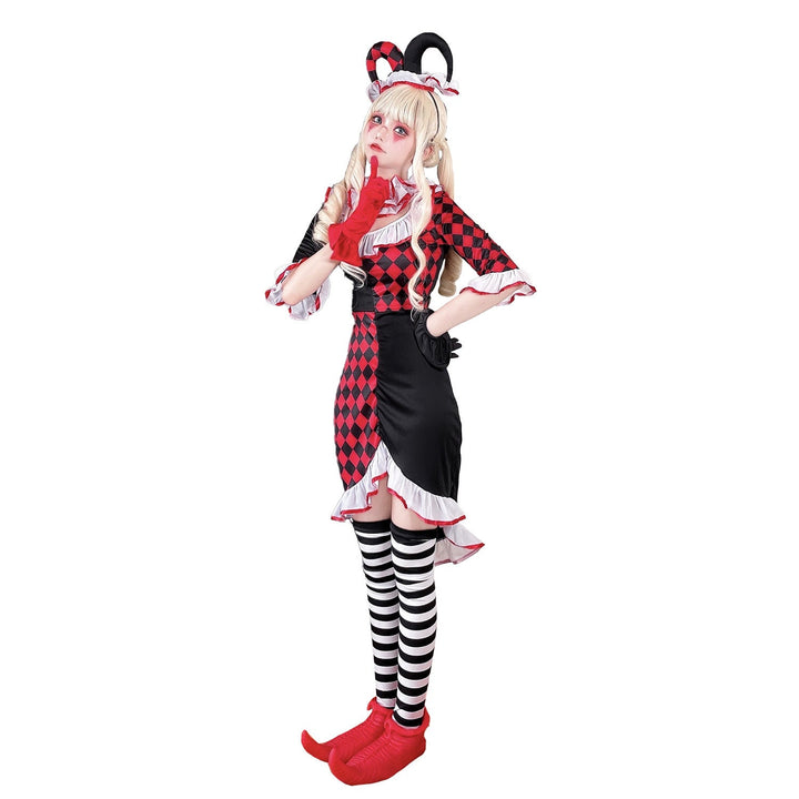 Girl clown costume with playful striped stockings and hat Mune Fashion