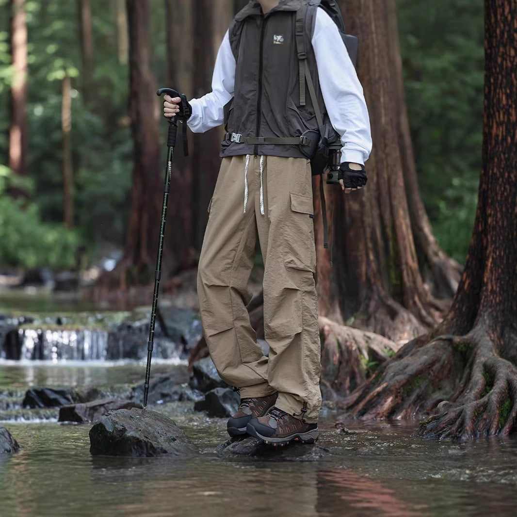 Men's Lightweight Technical Cargo Trekking Pants with Drawstring Waistband, Reinforced Hem Edges, and Adjustable Leg Opening Mune Fashion