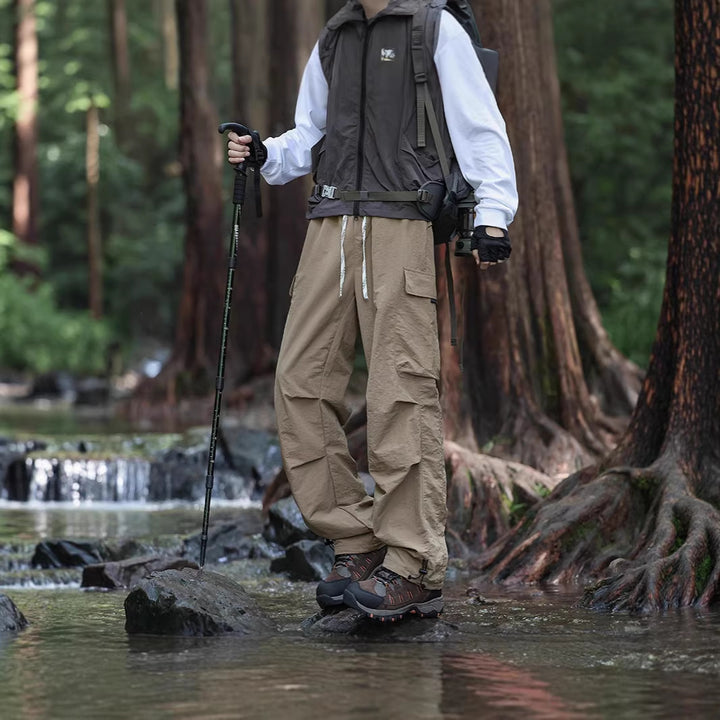 Men's Lightweight Technical Cargo Trekking Pants with Drawstring Waistband, Reinforced Hem Edges, and Adjustable Leg Opening Mune Fashion