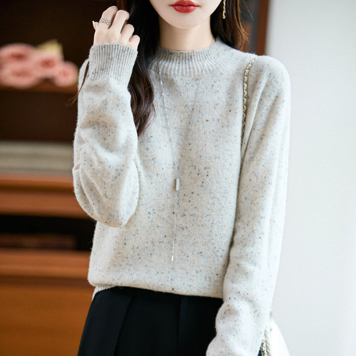 Women's mélange fine-knit pullover with short stand-up collar and relaxed silhouette Mune Fashion