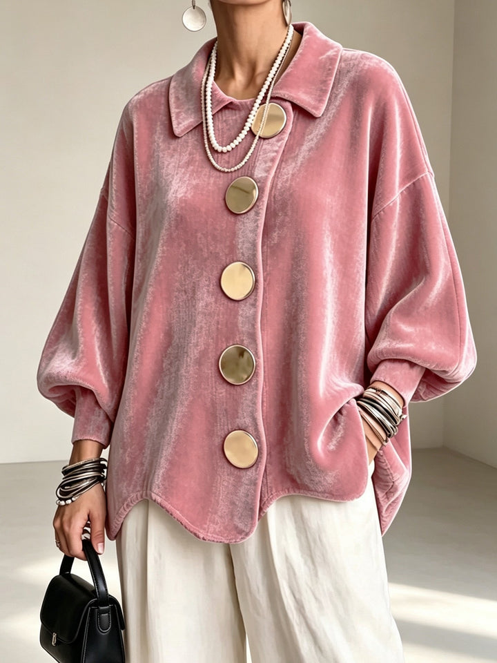 Women's Oversized Velvet Jacket with Large Decorative Buttons and Balloon Sleeves Mune Fashion