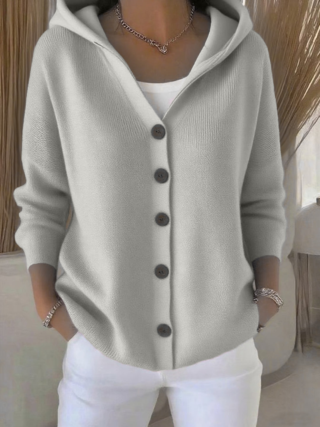 Women's hooded cardigan with button placket and casual oversized fit Mune Fashion