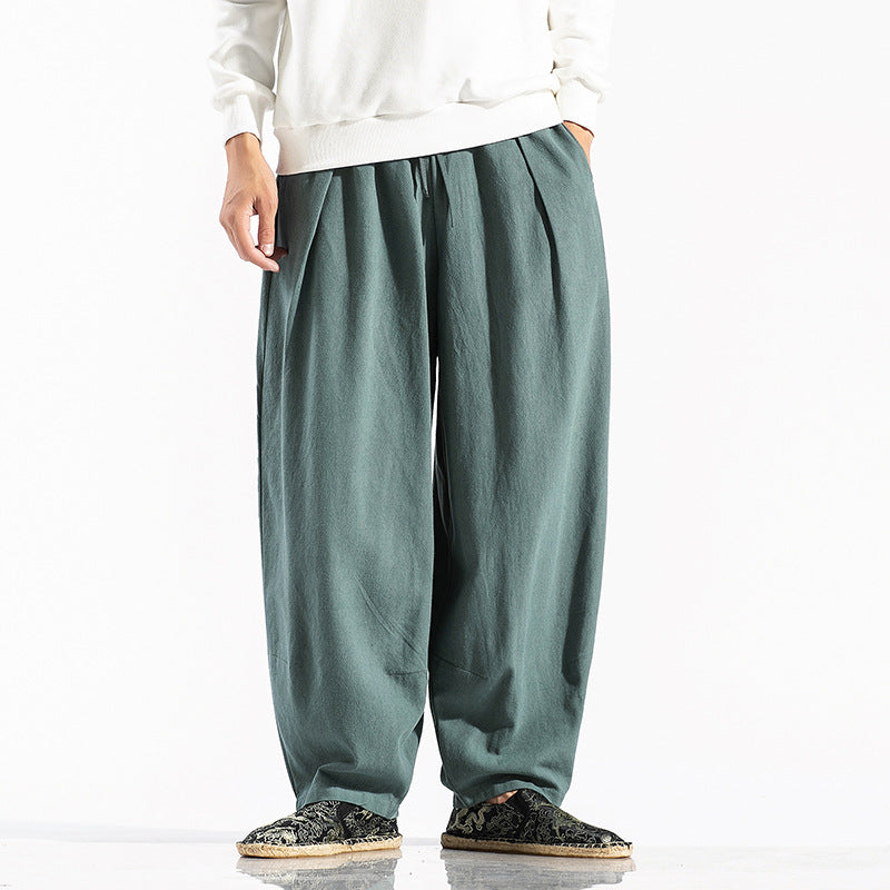 Men's wide pleated harem pants with drawstring, casual taper and deep crotch Mune Fashion