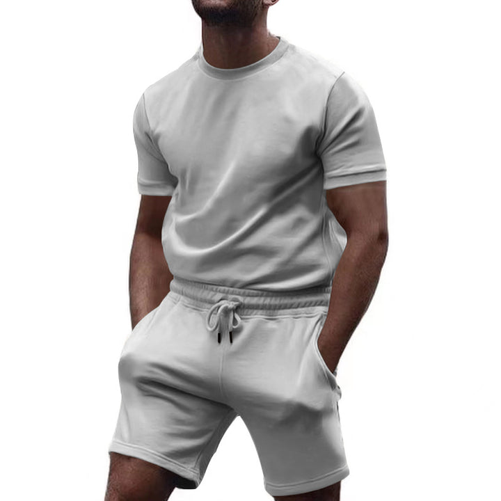 Men's minimalist jersey ensemble with comfortable round neck shirt and elastic drawstring shorts Mune Fashion