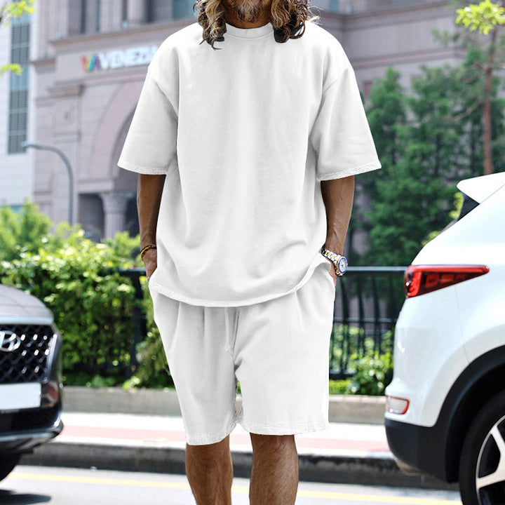 Men's casual short-sleeve shirt with loose sweat shorts made of heavy cotton jersey Mune Fashion