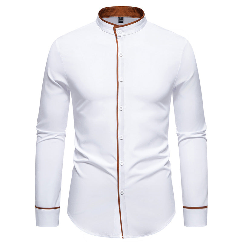 Men's slim fit shirt with stand-up collar, contrasting piping, and stretch cotton blend Mune Fashion