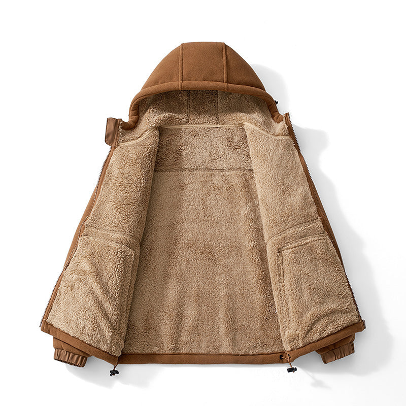 Men's fleece hooded jacket with teddy lining, zippered pockets, and adjustable hem Mune Fashion