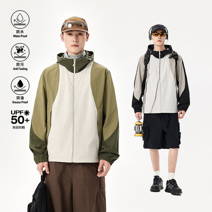 Men's lightweight water-repellent color-block windbreaker with hood and zip Mune Fashion