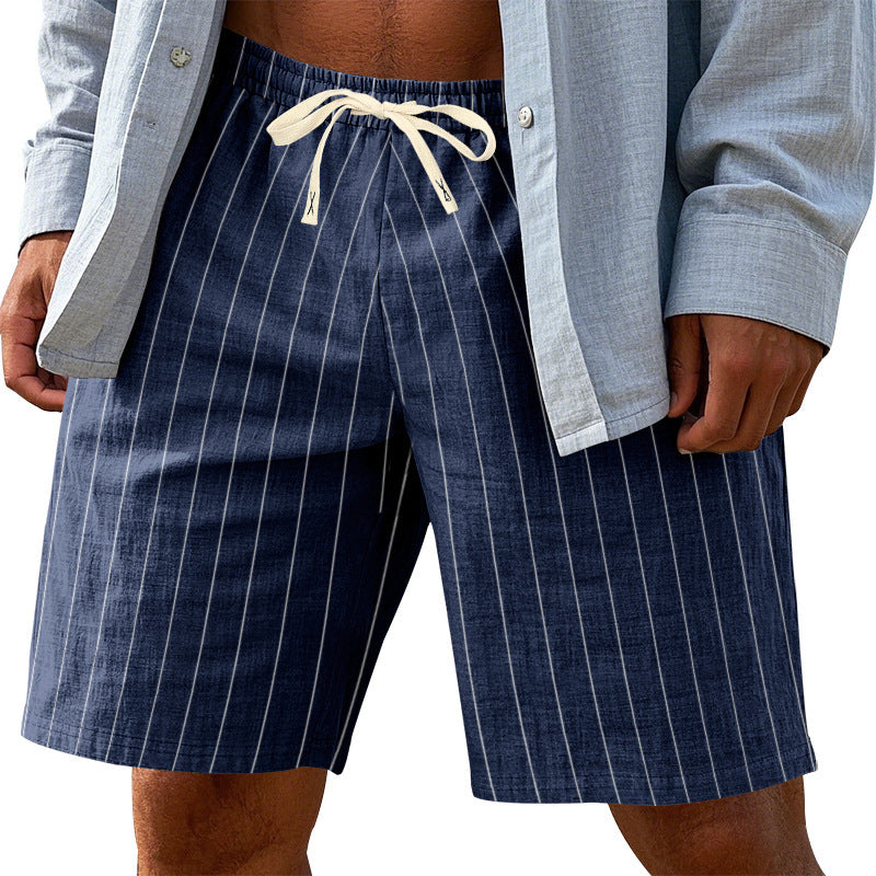 Men's relaxed beach Bermuda shorts with fine pinstripe structure, elastic drawstring waistband, and side slip pockets Mune Fashion