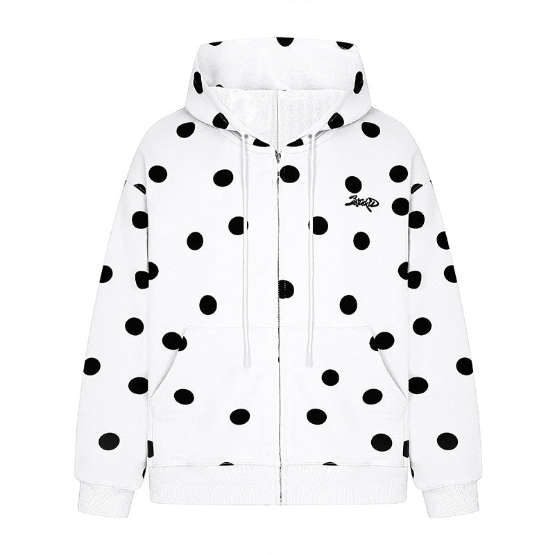 Women's hooded sweat jacket with full zip, oversized cut and polka dot print Mune Fashion