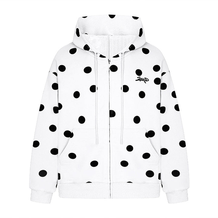 Women's hooded sweat jacket with full zip, oversized cut and polka dot print Mune Fashion