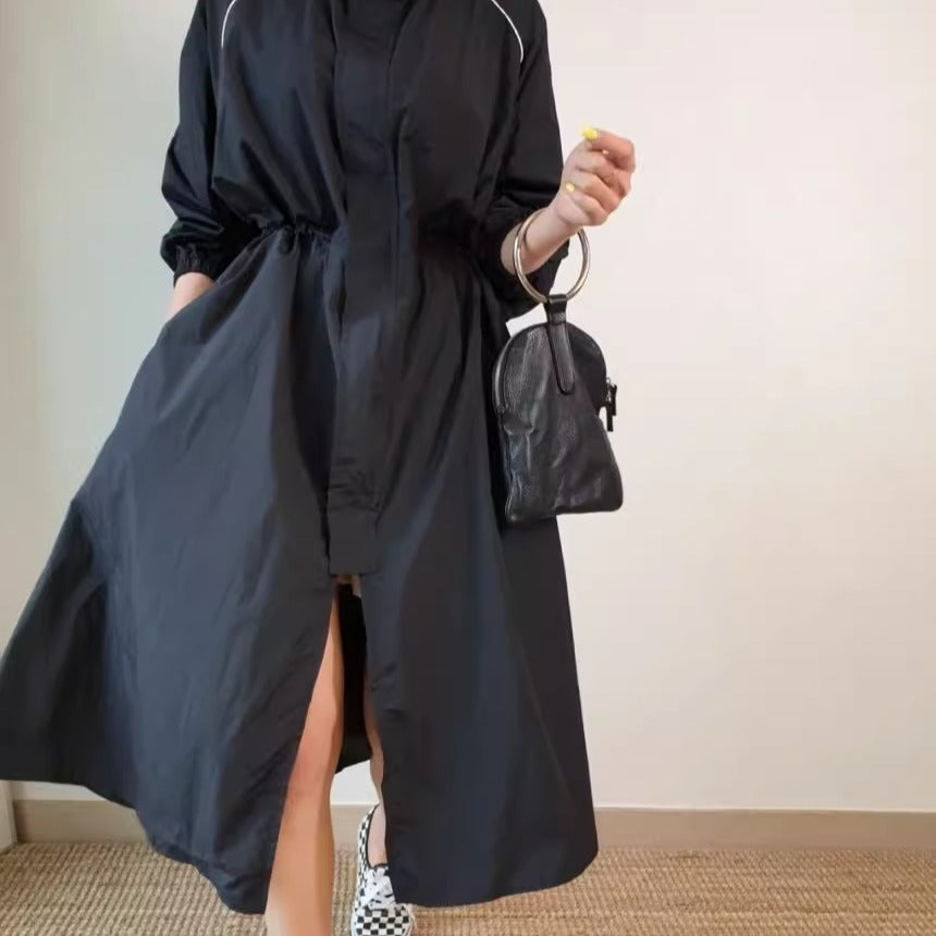 Women Lightweight Windbreaker Coat with Shaping Drawstring and Raglan Sleeves Mune Fashion