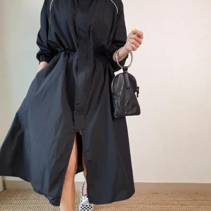 Women Lightweight Windbreaker Coat with Shaping Drawstring and Raglan Sleeves Mune Fashion