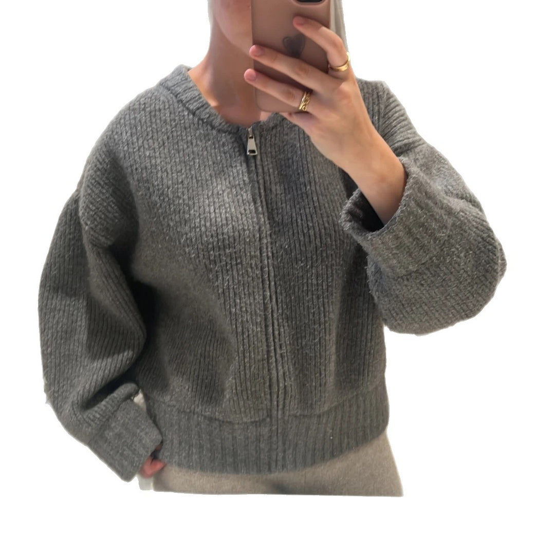 Women's Oversize ribbed short pullover with half zip and dropped shoulder Mune Fashion