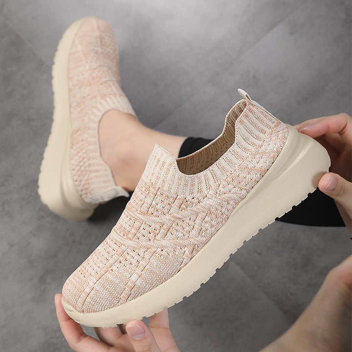 Women nan sock-like comfort slippers with textured knit upper material and cushioned EVA wedge sole Mune Fashion
