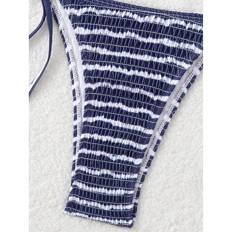 Women triangle bikini with fine stripe pattern and sophisticated tie straps Mune Fashion
