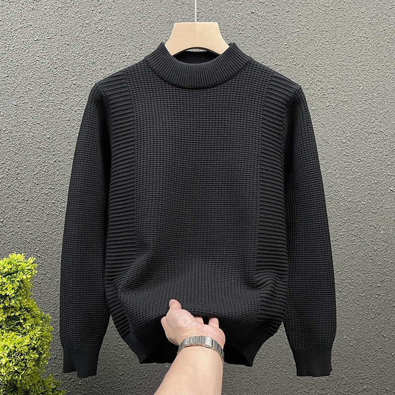 Women's fine knit pullover with structured waffle and ribbed texture and stand-up collar Mune Fashion