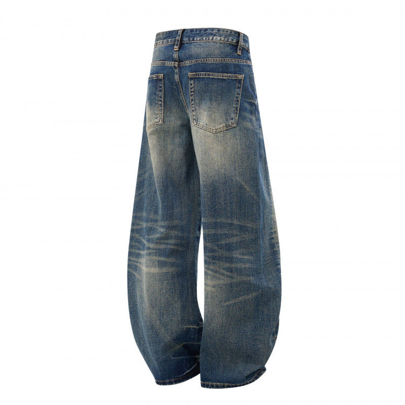 Ladies High-Waist Balloon Jeans with Used Wash and Wide Statement Leg Mune Fashion