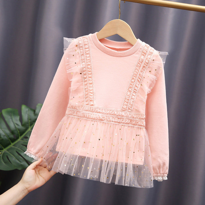 Girl's sweatshirt with ruffle details and tulle trim Mune Fashion