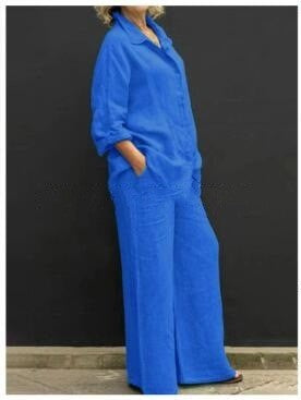 Women's Relaxed-Buttondown-Shirt and High-Waist-Palazzo in Linen Look Mune Fashion