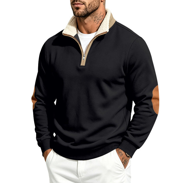Men's thermo fleece half-zip pullover with teddy collar and contrast elbow patches Mune Fashion