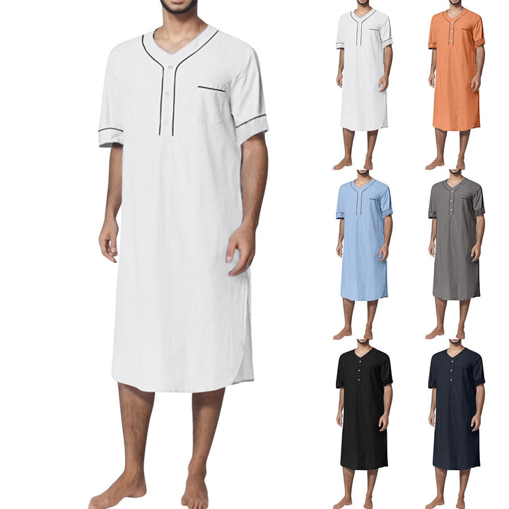 Men's knee-length nightshirt with short sleeves, concealed button placket and breast pocket Mune Fashion