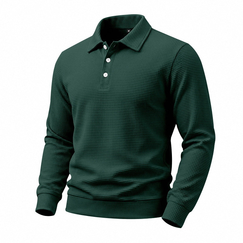 Men's Long Sleeve Polo in Waffle Piqué with Stretch Comfort Mune Fashion