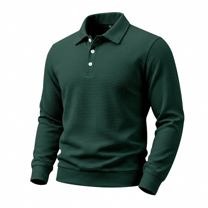 Men's Long Sleeve Polo in Waffle Piqué with Stretch Comfort Mune Fashion