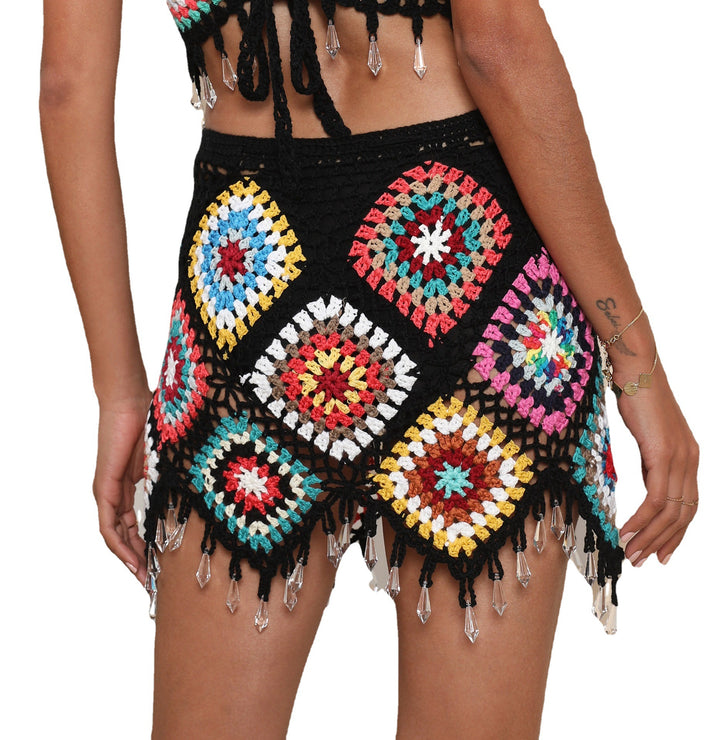 Women's crochet beach skirt with colorful granny squares Mune Fashion