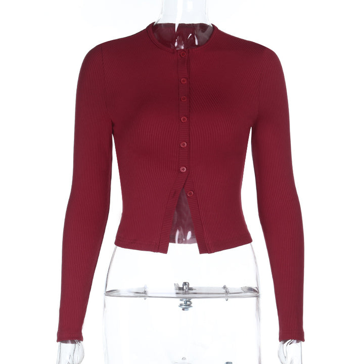 Damen Kurz geschnittene Rippstrick-Cardigan mit Knopfleiste Mune Fashion