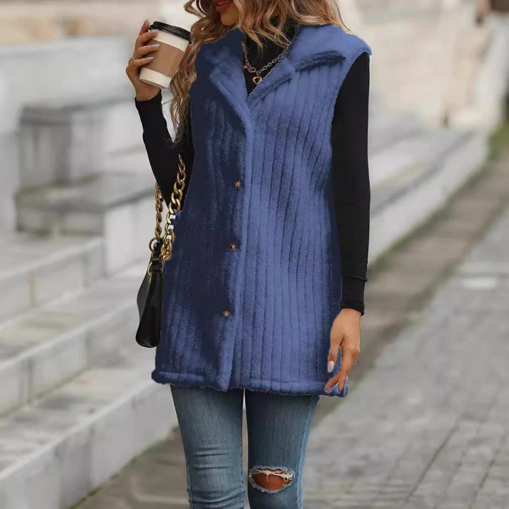 Women's sleeveless quilted vest with teddy lining, shirt collar, and button placket Mune Fashion