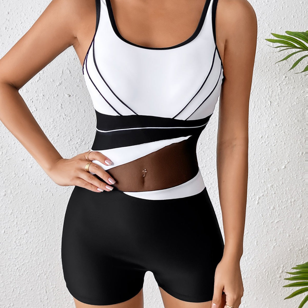 Women's High Neck Sport Swimsuit with Fashionable Mesh Design Mune Fashion